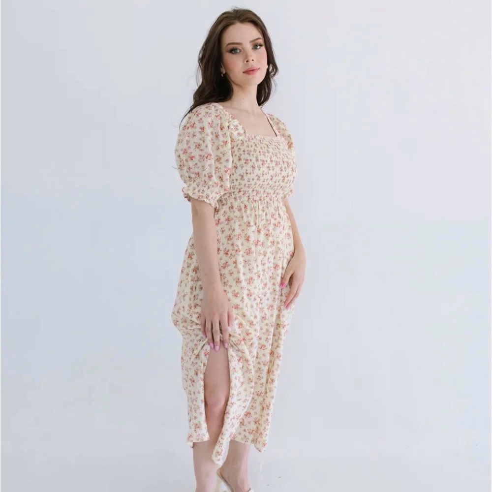 Smocked bodice floral dress XS